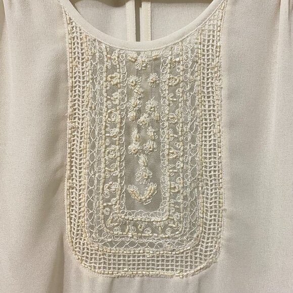 NWOT Zara Sheer Ivory White Tank Top Blouse with Open Work Bead Embroidery Boho - Picture 3 of 12